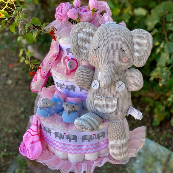 Elephant Diaper Cake, Girl Diaper Cake